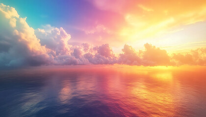Fototapeta premium A dreamy sky transitioning from a golden sunset to a full spectrum of rainbow colors, giving off a vibrant yet calming feel
