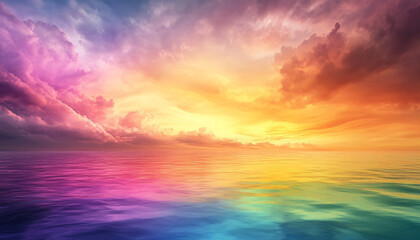 Fototapeta premium A dreamy sky transitioning from a golden sunset to a full spectrum of rainbow colors, giving off a vibrant yet calming feel