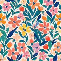 Peachy Pink Flower Floral Leaf Seamless Pattern Boho Botanical Background Wallpaper