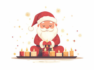 Flat Santa Lighting Loy Krathong Candles: Warm Glow & Soft Bokeh Background for Holiday Messages � Simple Vector Illustration