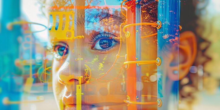 A young girl with blue eyes is looking at the camera