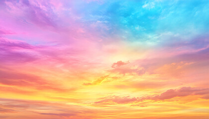 Fototapeta premium A dreamy sky transitioning from a golden sunset to a full spectrum of rainbow colors, giving off a vibrant yet calming feel