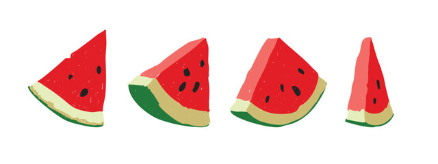 Watermelon fruits in Hand-drawn style set. drawing of food elements for design menu, poster, label, packaging, wall art, icons vector illustration