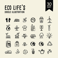 eco life's illustration, outline illustration style, doodle illustration