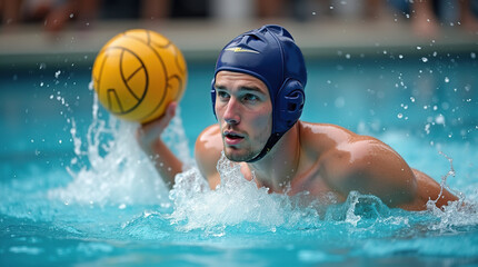 Focused water polo player displays skill and determination