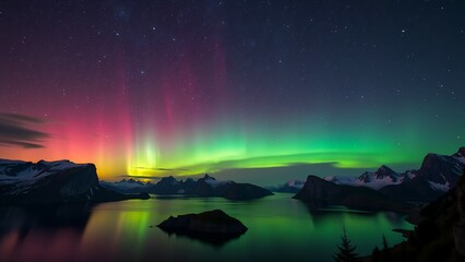 Northern Lights Stars Mountains Lake Lofoten Islands Norway