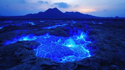 Fototapeta premium The otherworldly glow of blue lava surrounded