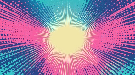 Halftone radial texture. Comic style grain background. Pop art faded textured frame. Grunge speckle effect. Dotted particles print wallpaper. Pixelated gradient backdrop