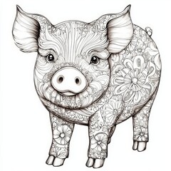 Fototapeta premium coloring page for adults : Detailed Illustration of a Decorative Pig Design