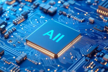 Blue CPU technology microchips for computers. Generative Ai