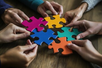 A lot of hands connect the bright pieces of the puzzle