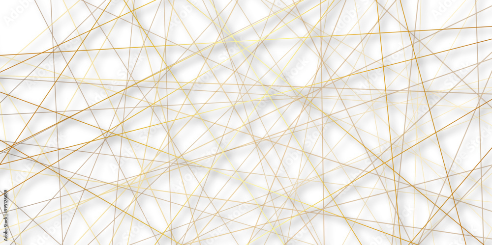 Aufkleber White abstract background with golden diagonal lines and shadows. modern random pattern line stroke transparent background. Simple gold scribble line backdrop Minimal style website banner design.	