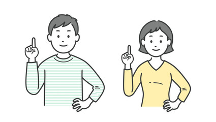 指差しをする成人男女の上半身イラスト