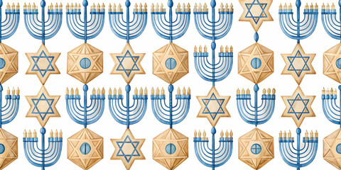 Seamless Tile Pattern of Eco-Friendly Watercolor Hanukkah Dreidels - Zero Waste Design with Natural Materials for Sustainable Celebration