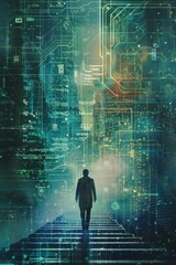 Surreal depiction of cybersecurity in a digital age.