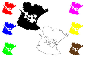 Port Elizabeth City (Republic of South Africa, RSA, Eastern Cape Province) map vector illustration, scribble sketch City of Nelson Mandela Bay map