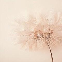 A serene and delicate image capturing the ethereal beauty of a fluffy dandelion seed head, with a soft tone providing a minimalist and elegant background that evokes a sense of calm and gentleness