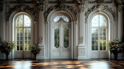 Fototapeta premium Ornate Interior Design with Arch Windows and Doors