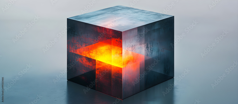 Poster a cube with a red light on it
