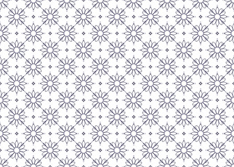 Fototapeta premium Outline dark blue symbol floral on White background, ethnic fabric seamless pattern, design for cloth, carpet, batik, wallpaper, wrapping etc.