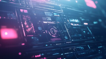 Fototapeta premium Futuristic tech interface on a muted gradient background with soft shadows