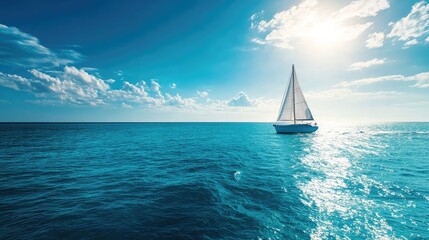 Obraz premium A boat sailing through vibrant blue waters under a clear sky