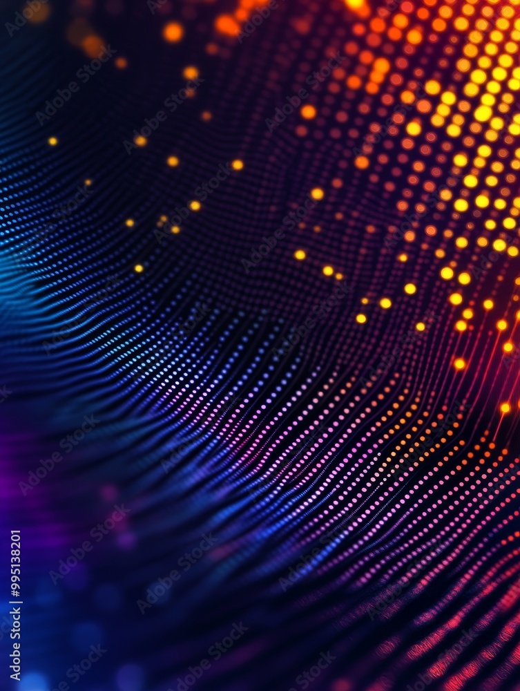 Poster a captivating abstract background showcasing vibrant gradient colors with dynamic pixel waves, symbo