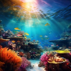 Naklejka premium さんごと水中の小魚