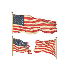 Obraz premium Three American Flags Waving in the Wind
