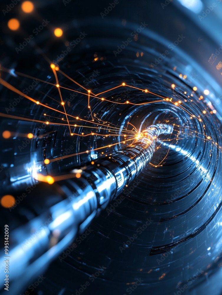 Poster a futuristic visualization of secure network pathways, showcasing digital connections, data flow, an