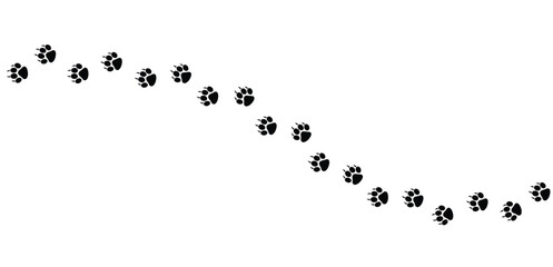 Paw print of dog, cat walk foot print, puppy pet footprint. silhouette animal diagonal tracks for t-shirts. Seamless texture pattern