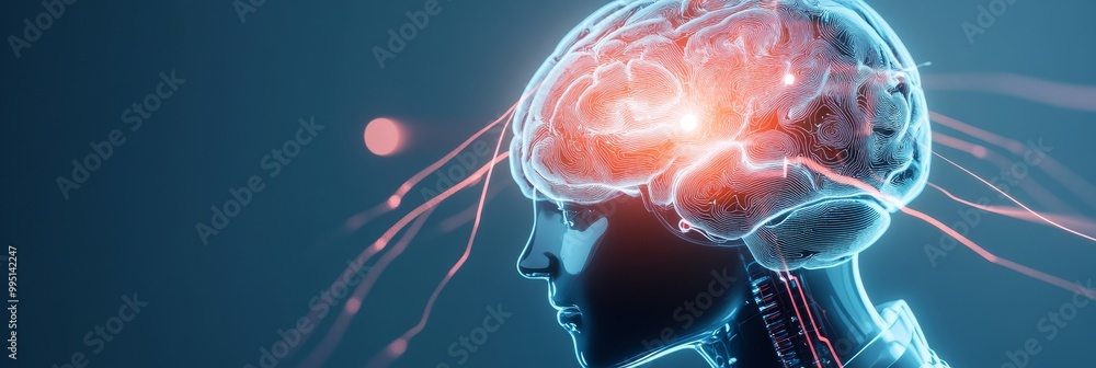 Poster a glowing brain with swirling patterns, symbolizing cognitive power, thought processes, and neurolog