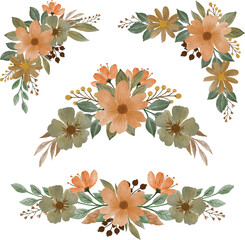  set orange flower bouquet	, set orange watercolor flower for greeting and wedding invitation card
