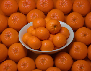 oranges on the market, tangerines on a table