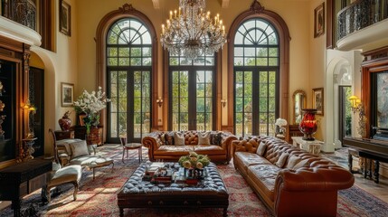 Obraz premium Luxurious Living Room with French Doors