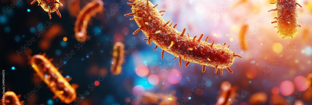 Poster a microscopic view of bacteria with colorful background. the image shows the intricate details of th