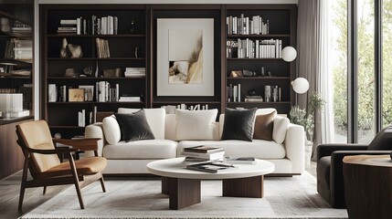 Top white wood table in living room background. 