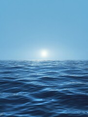 Fototapeta premium A serene view of a vast ocean with soft rolling waves and a distant sun, representing tranquility, peace, nature, horizon, and serenity.