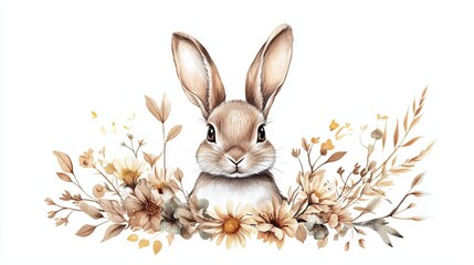 Obraz premium Charming rabbit surrounded by floral arrangement