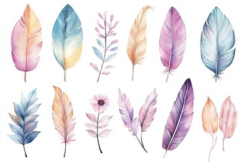 Vibrant watercolor leaves and flowers collection