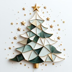 Geometric Christmas Tree Design with Gold Stars
