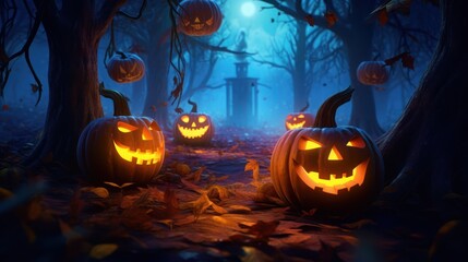 Jack-o'-Lanterns in a Spooky Forest