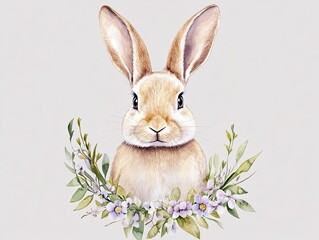 Obraz premium Whimsical rabbit surrounded by floral wreath