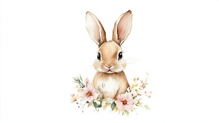 Cute bunny surrounded by delicate floral arrangements