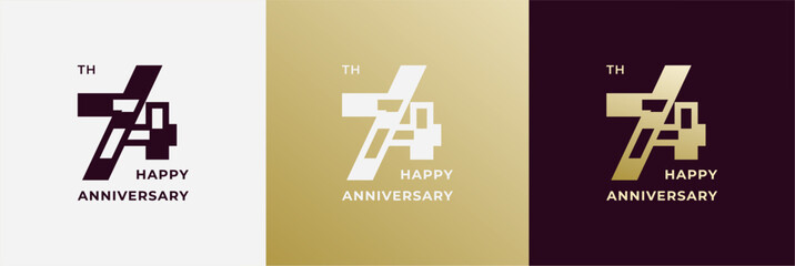 Logo 74th, 74 years anniversary, Creative design template for celebration, greeting, birthday and invitation. Editable file