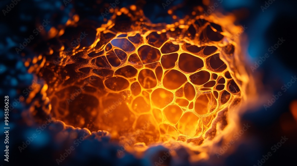 Poster abstract cave-like structure with intricate honeycomb pattern symbolizing nature, architecture, conn