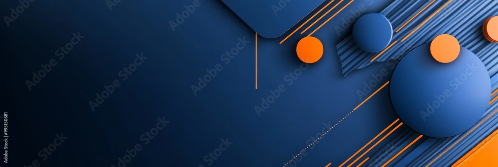 Poster abstract geometric background with dynamic blue and orange shapes. this image features contrasting c