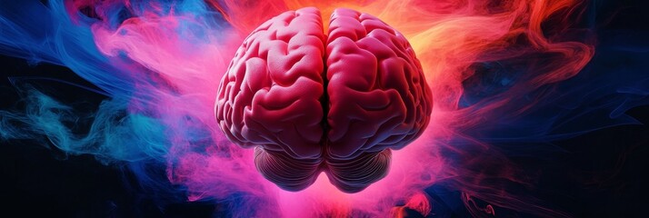 Abstract brain illustration with colorful smoke representing thoughts, creativity, and the human mind.