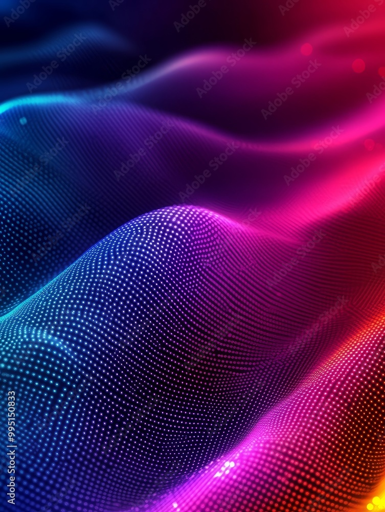 Poster abstract gradient background with dynamic pixel waves, symbolizing technology, energy, movement, flo