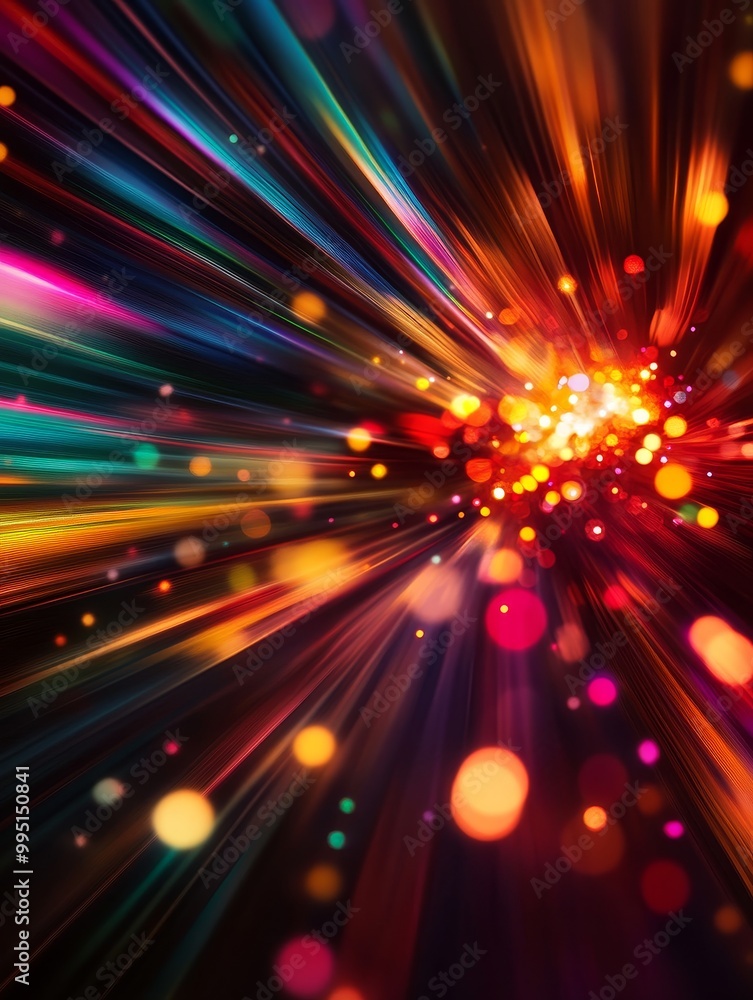 Poster abstract light explosion with colorful streaks and bokeh. a mesmerizing abstract image of light stre